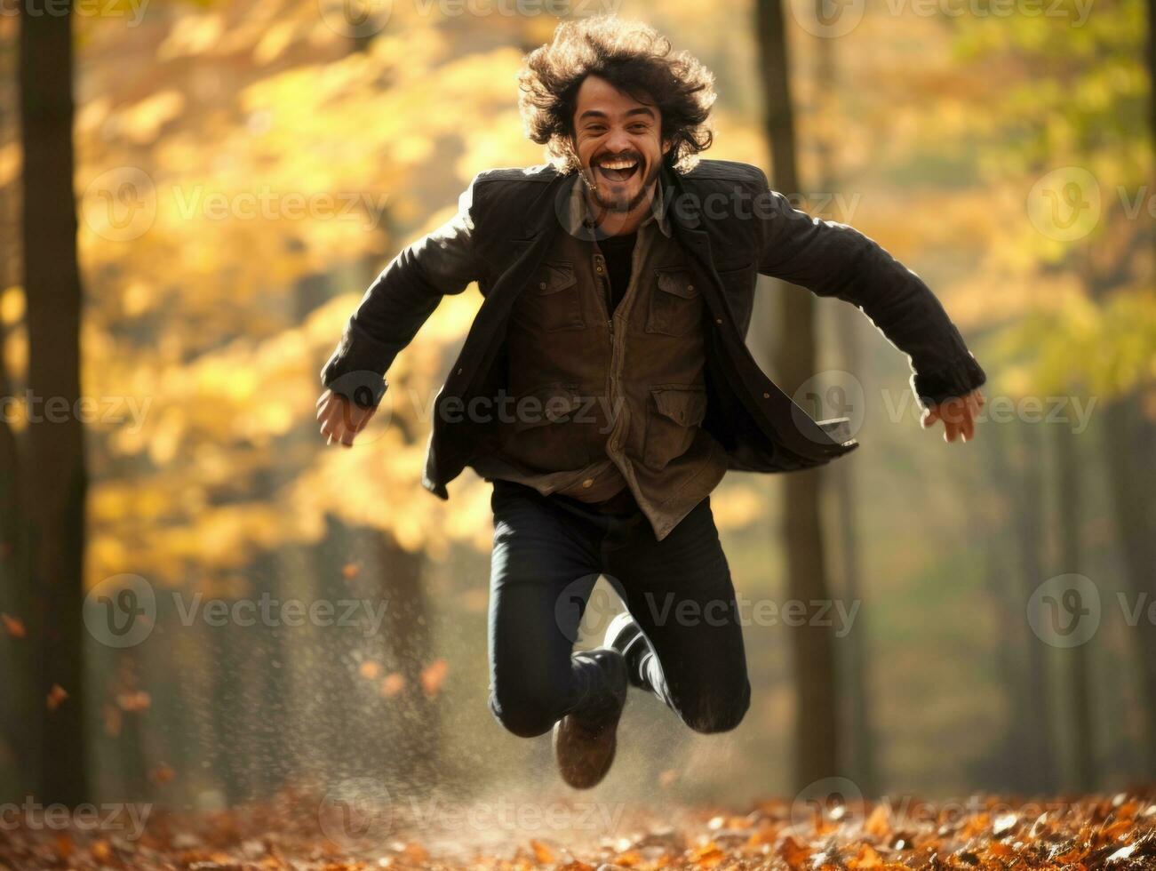 foto di emotivo dinamico posa brasiliano uomo nel autunno ai generativo