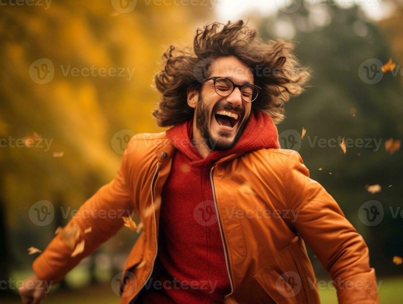 foto di emotivo dinamico posa brasiliano uomo nel autunno ai generativo