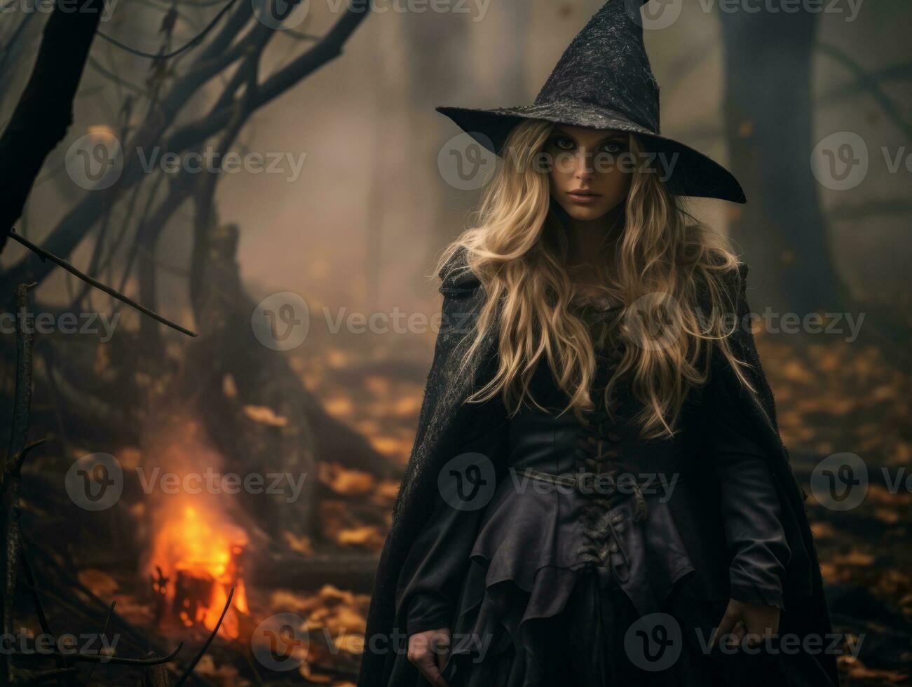 donna vestito come un' strega per Halloween ai generativo foto