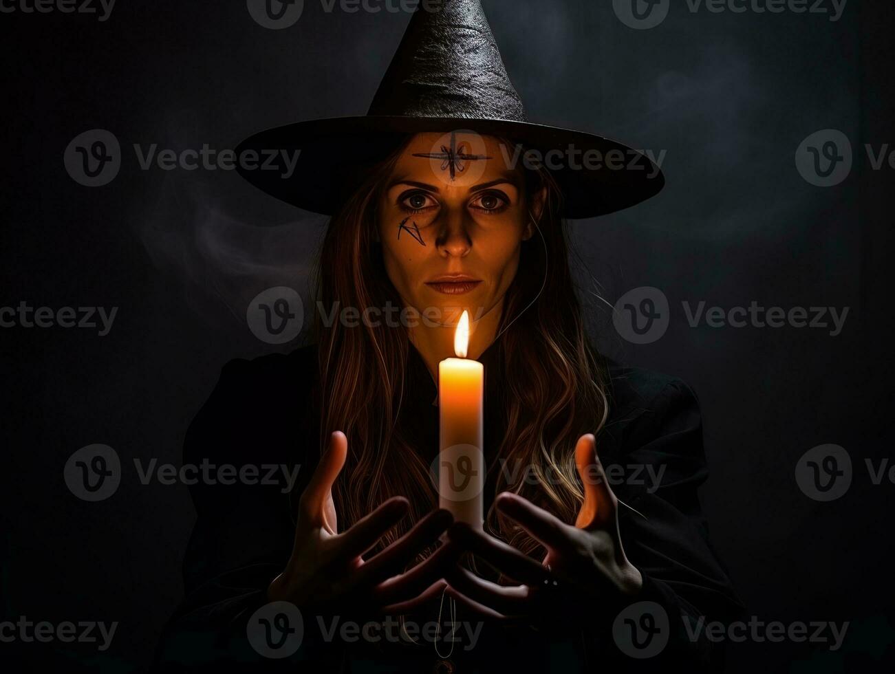 donna vestito come un' strega per Halloween ai generativo foto