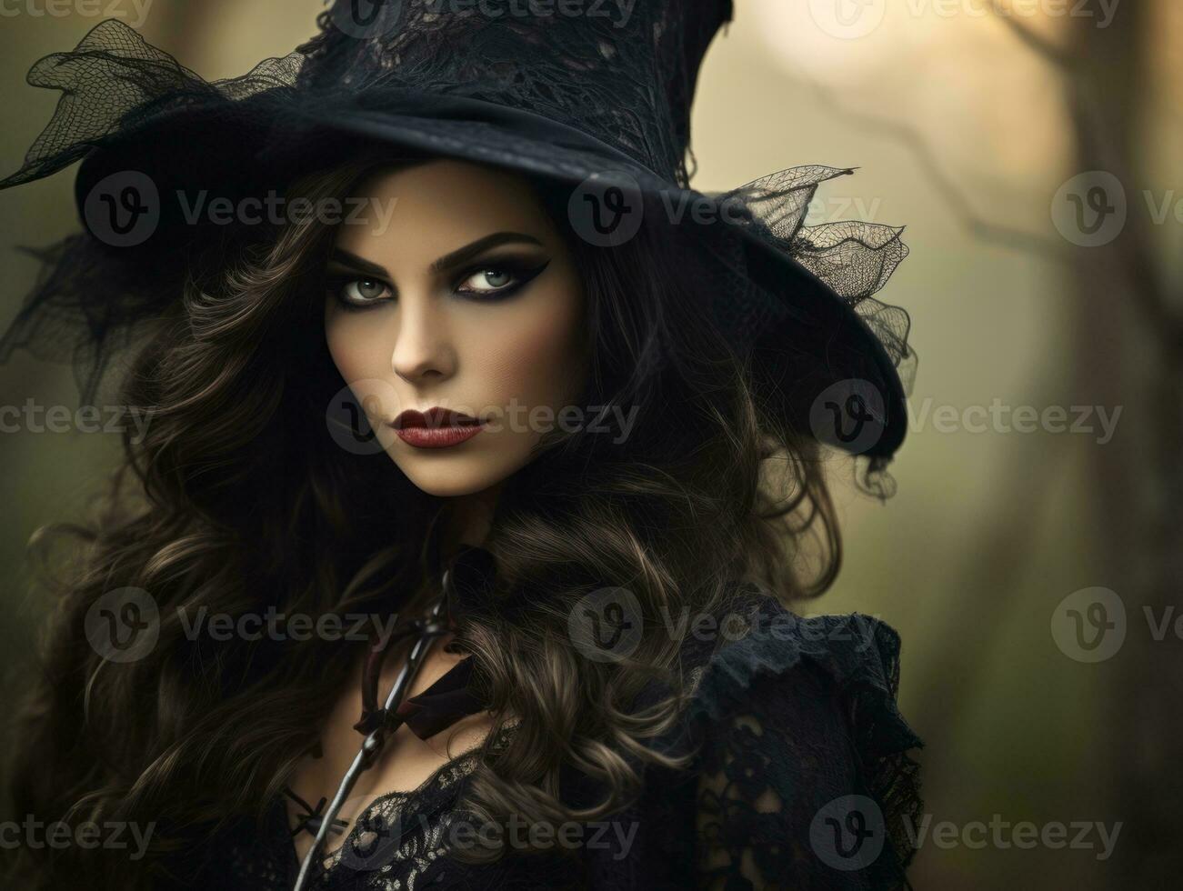 donna vestito come un' strega per Halloween ai generativo foto