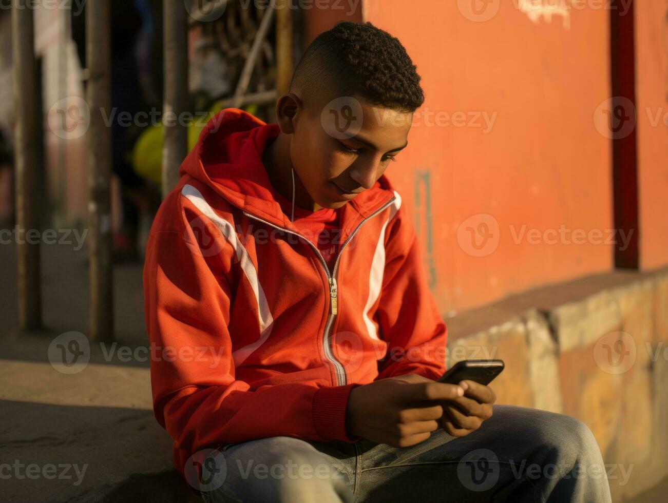 adolescente a partire dal Colombia utilizzando un' smartphone per giocando Giochi ai generativo foto