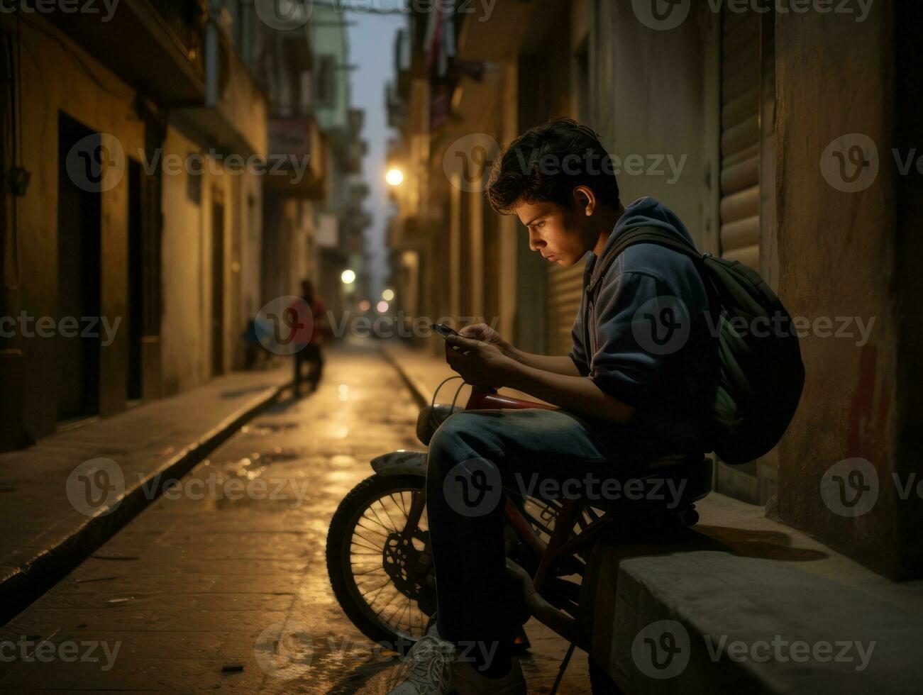 adolescente a partire dal Colombia utilizzando un' smartphone per giocando Giochi ai generativo foto