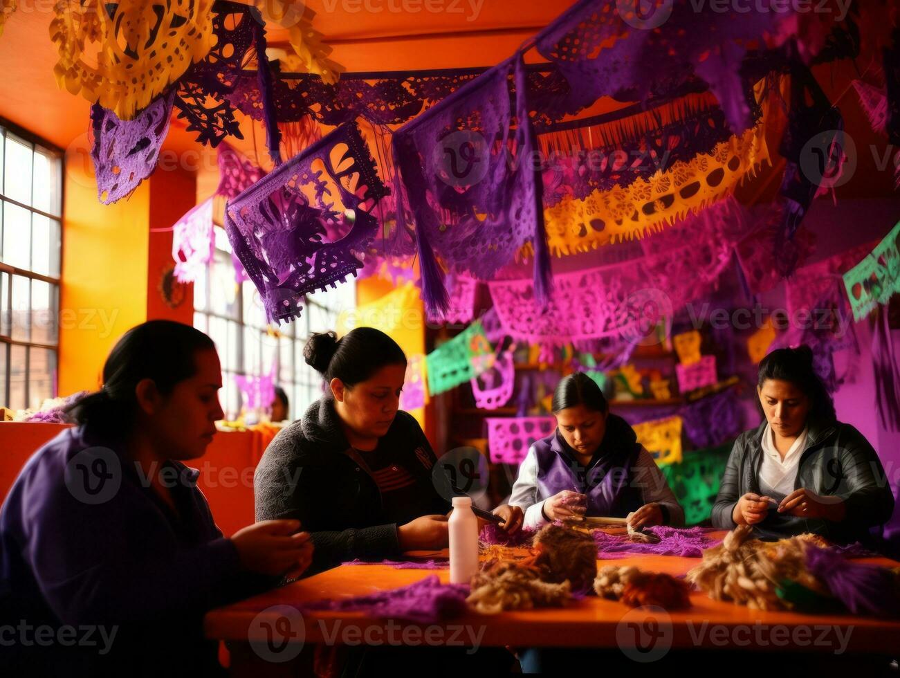 donne creare papel picado colorato carta decorazioni ai generativo foto