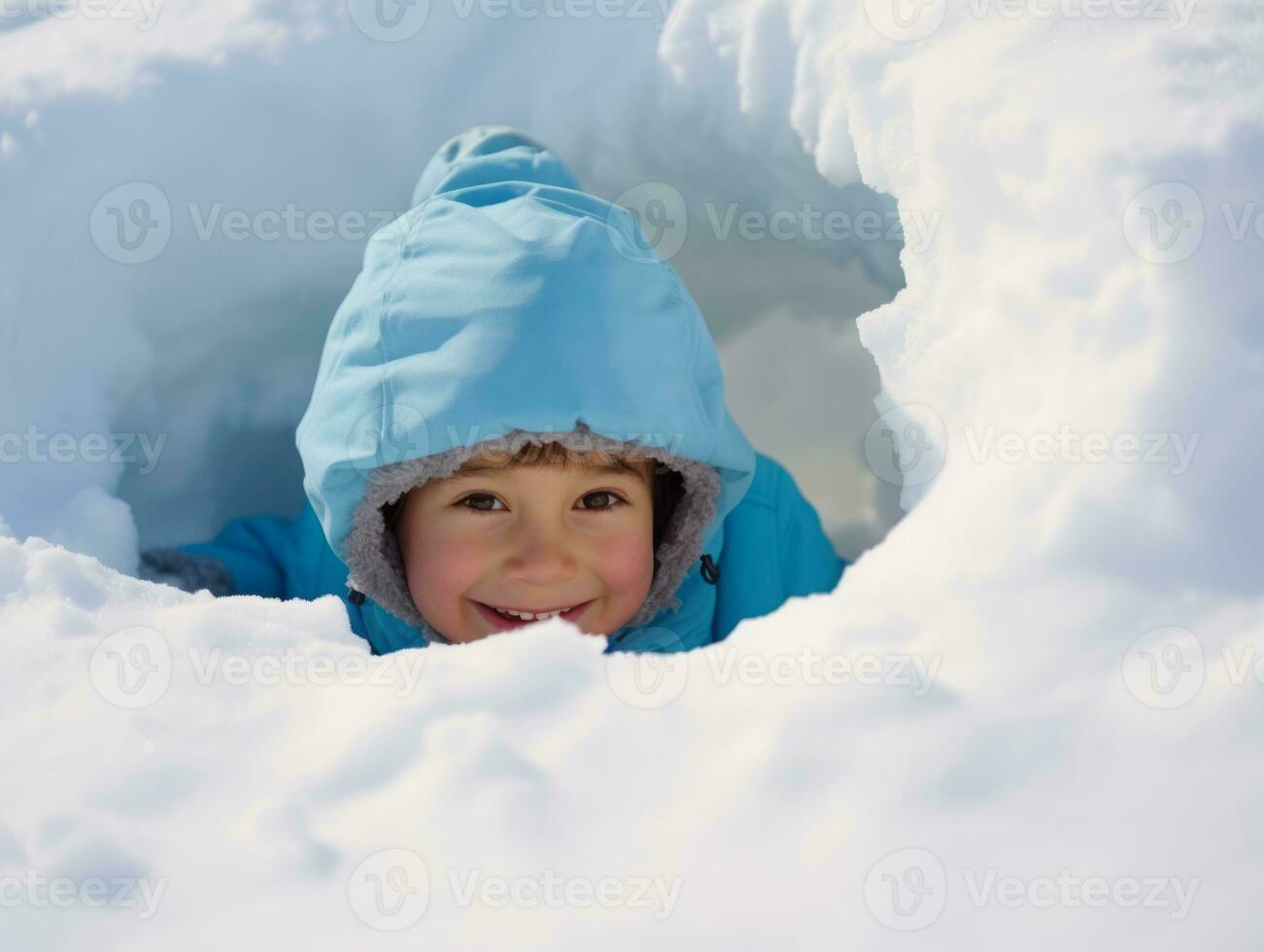 ragazzo gode il inverno nevoso giorno nel giocoso posa ai generativo foto