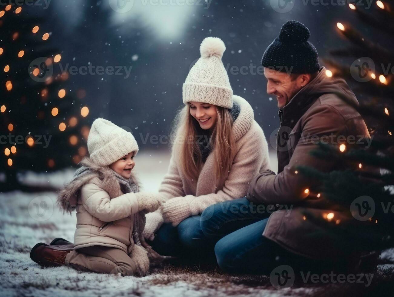 il famiglia gode festeggiare Natale vigilia insieme ai generativo foto