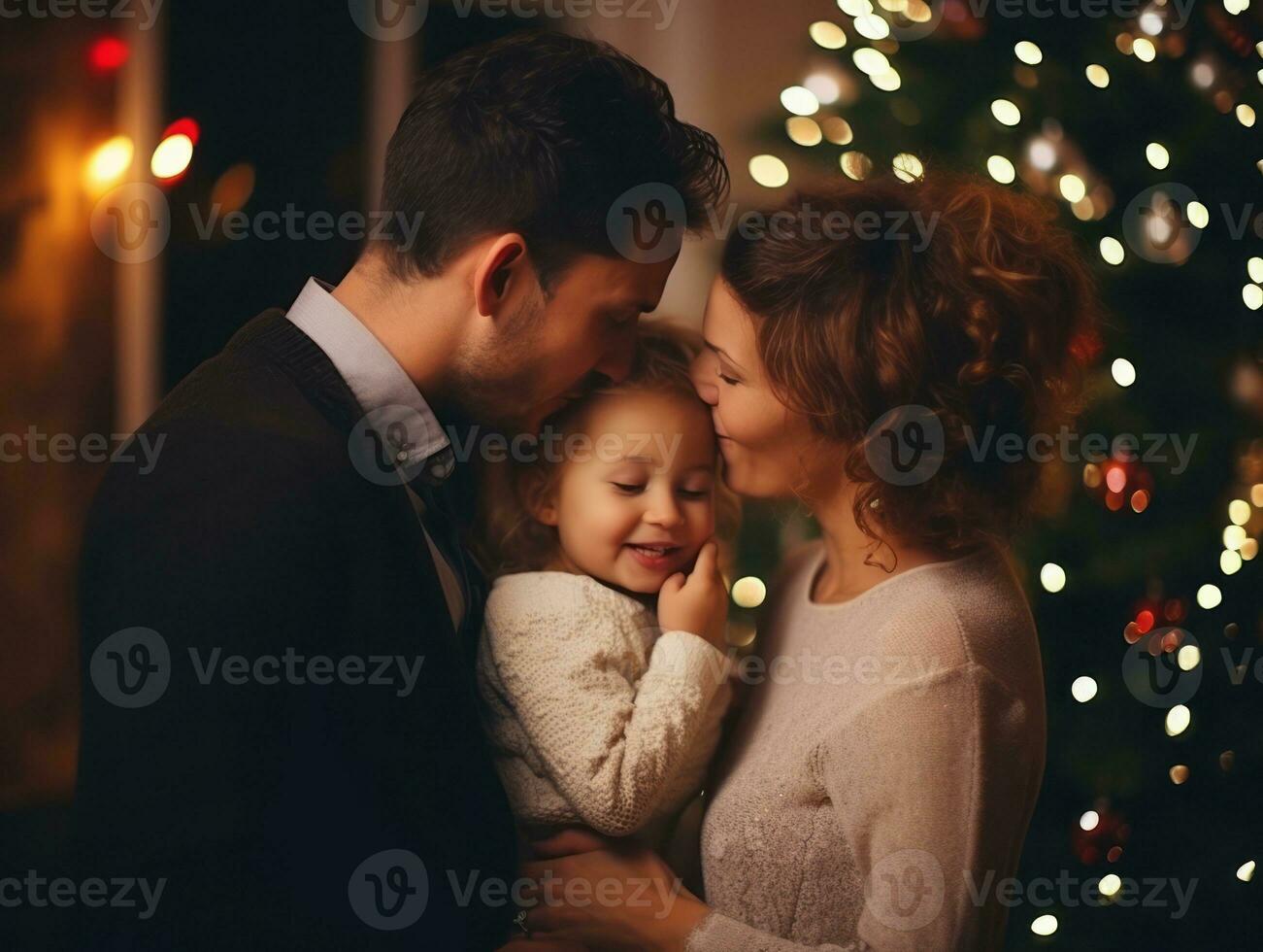 il famiglia gode festeggiare Natale vigilia insieme ai generativo foto