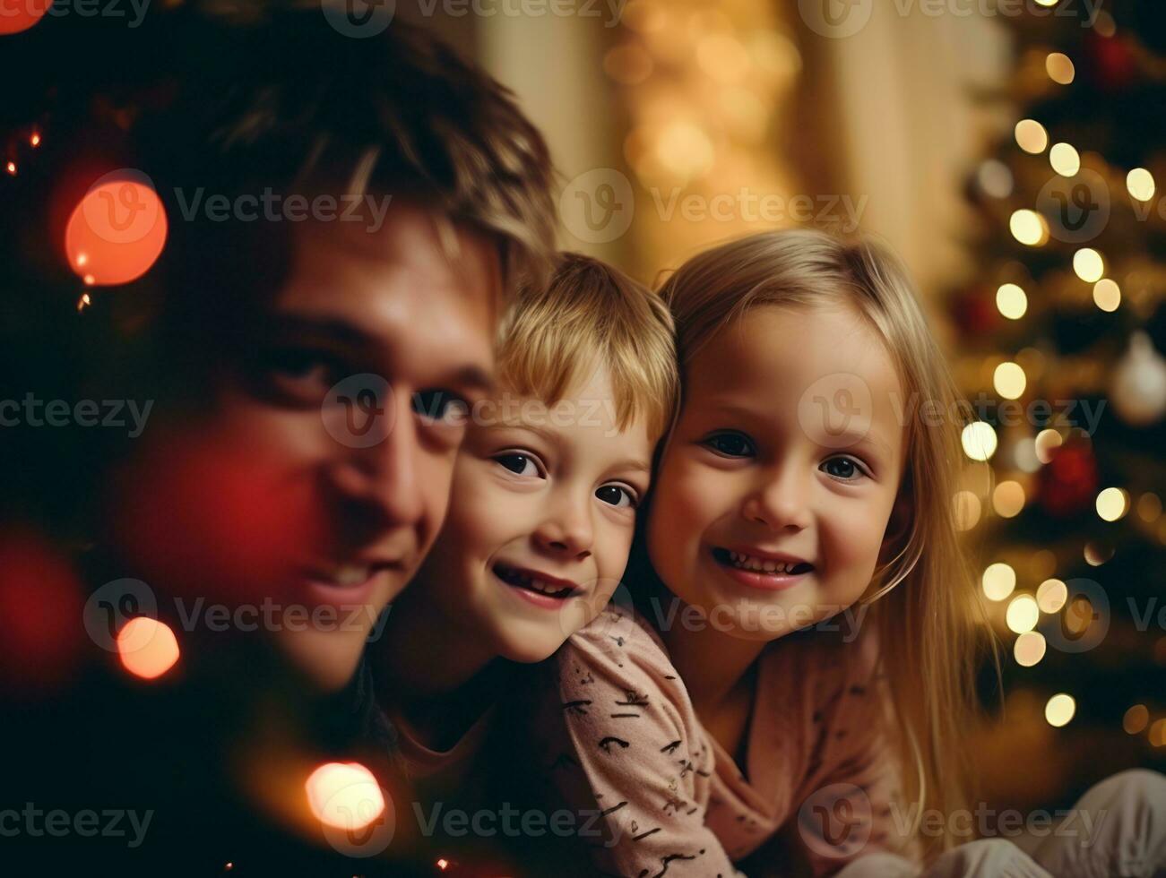 il famiglia gode festeggiare Natale vigilia insieme ai generativo foto