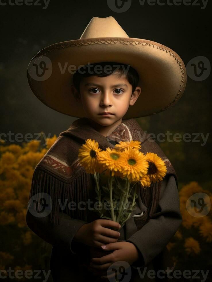 messicano ragazzo nel emotivo dinamico posa su autunno sfondo ai generativo foto