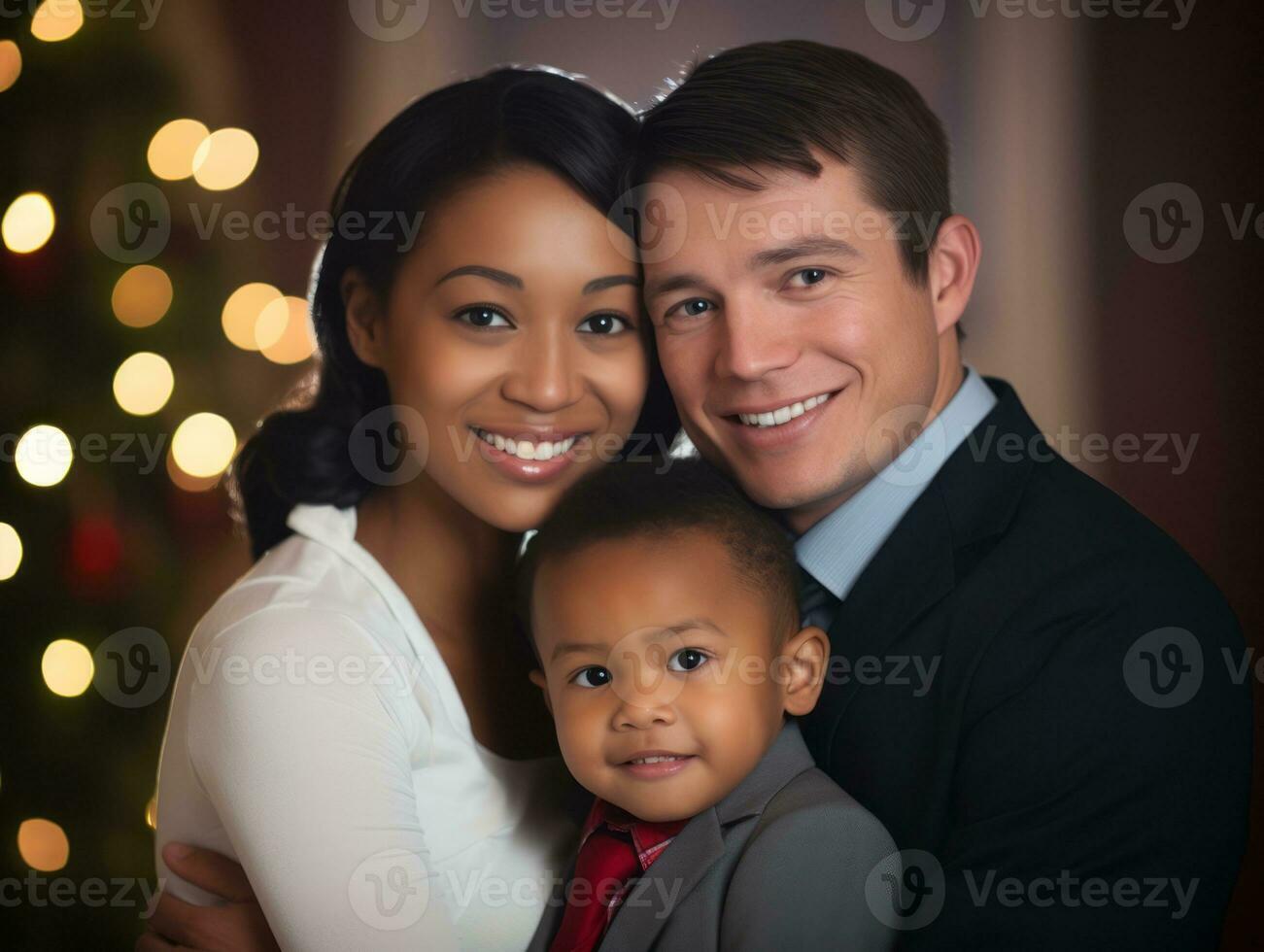 il interrazziale famiglia gode festeggiare Natale vigilia insieme ai generativo foto