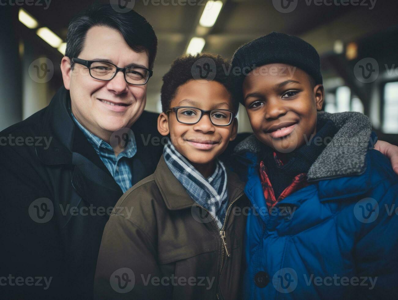 il interrazziale famiglia gode festeggiare Natale vigilia insieme ai generativo foto