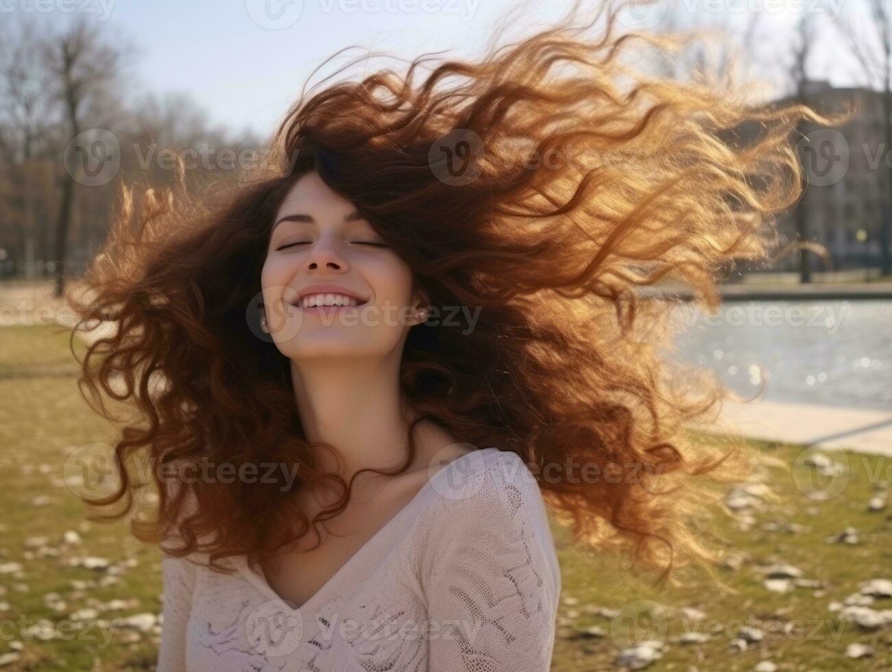 donna gode nel il inverno giorno nel emotivo giocoso posa ai generativo foto