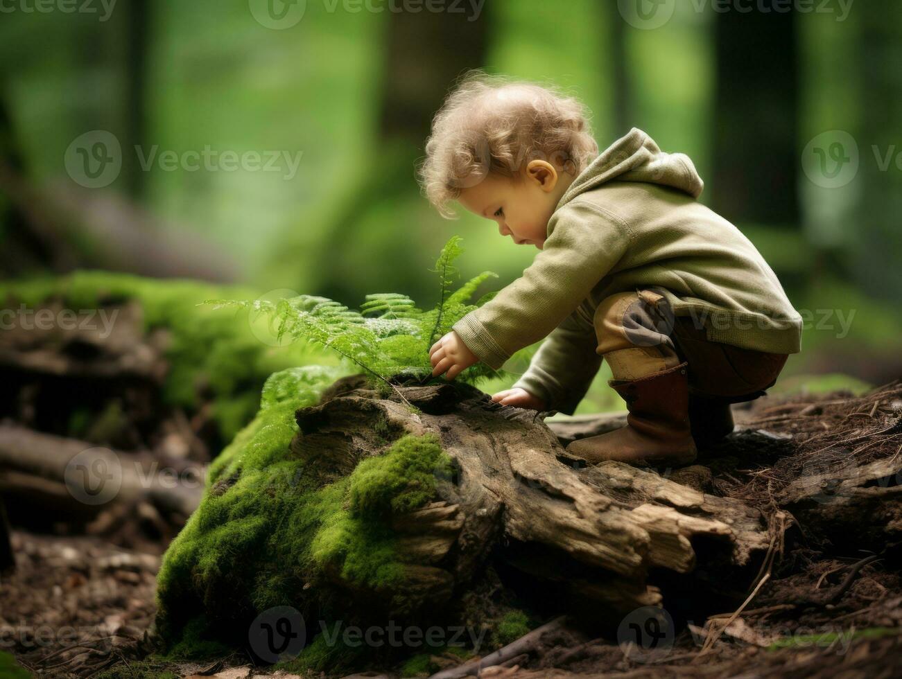 adorabile bambino esplorando il natura ai generativo foto