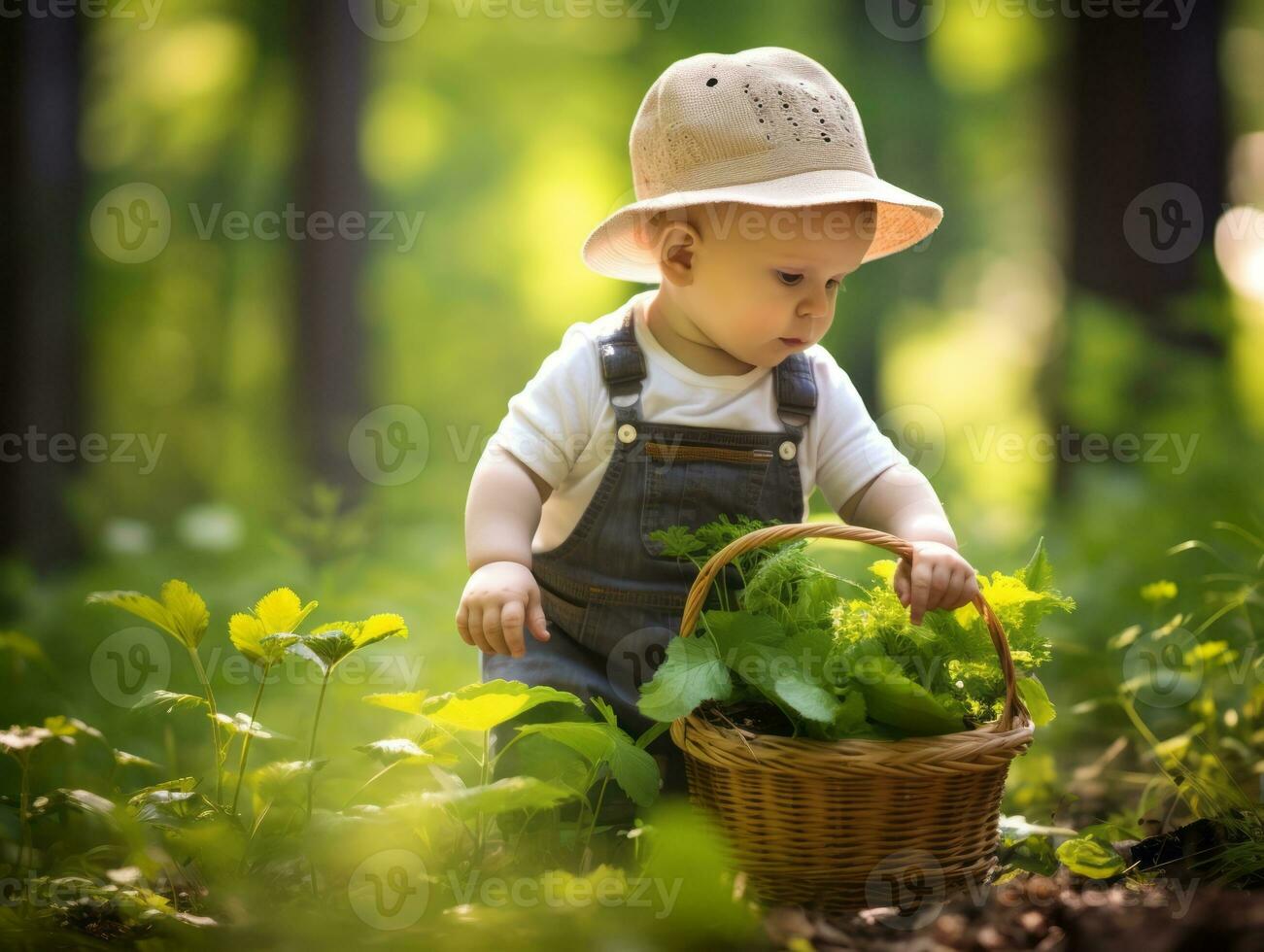 adorabile bambino esplorando il natura ai generativo foto