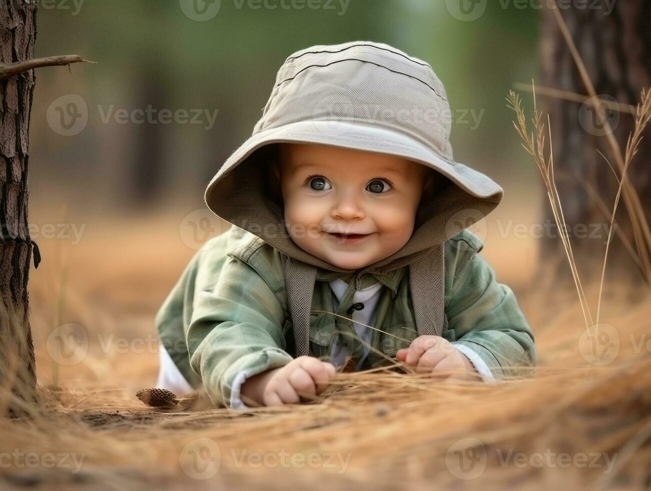 adorabile bambino esplorando il natura ai generativo foto