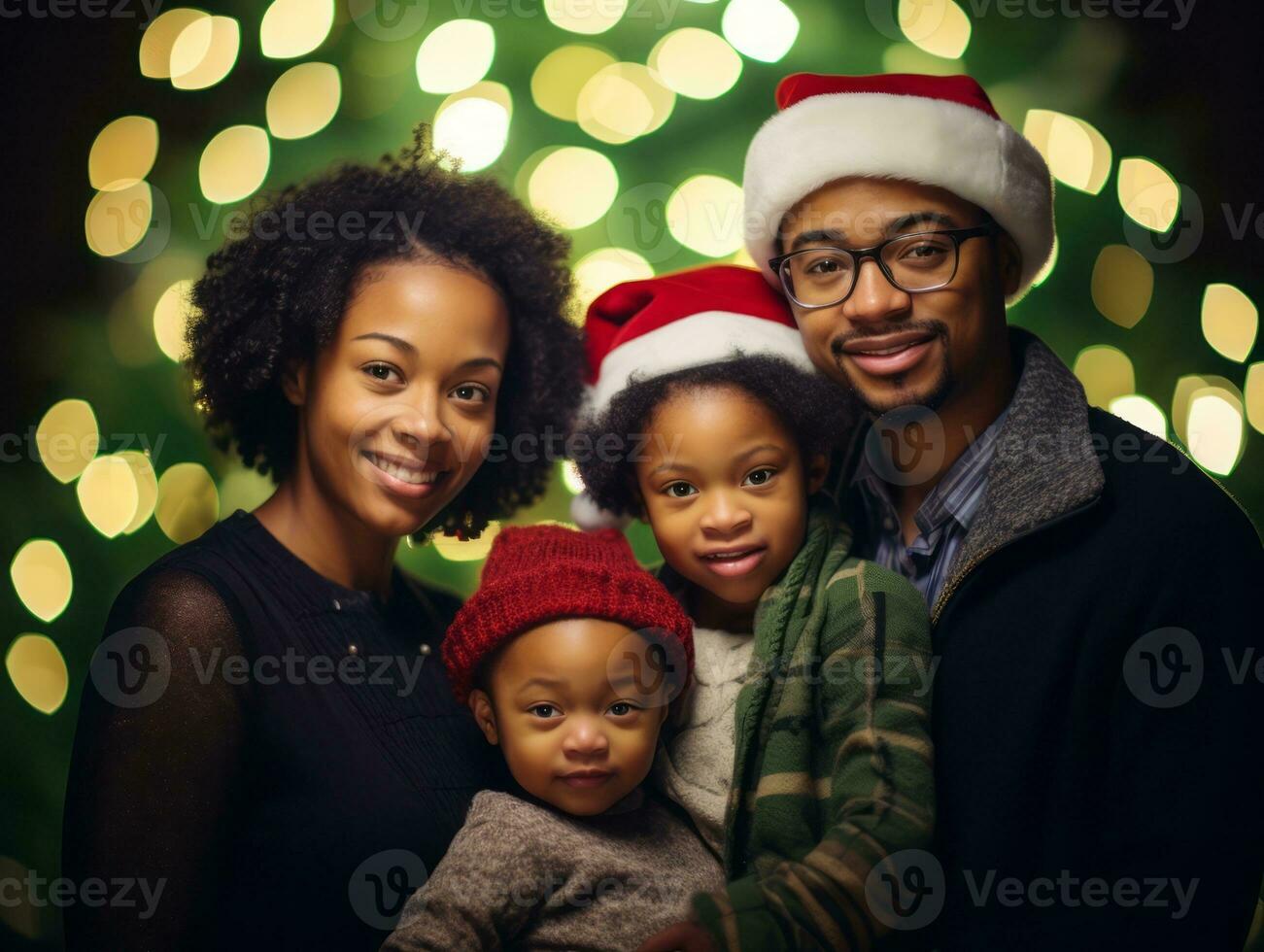 il africano americano famiglia gode festeggiare Natale vigilia insieme ai generativo foto