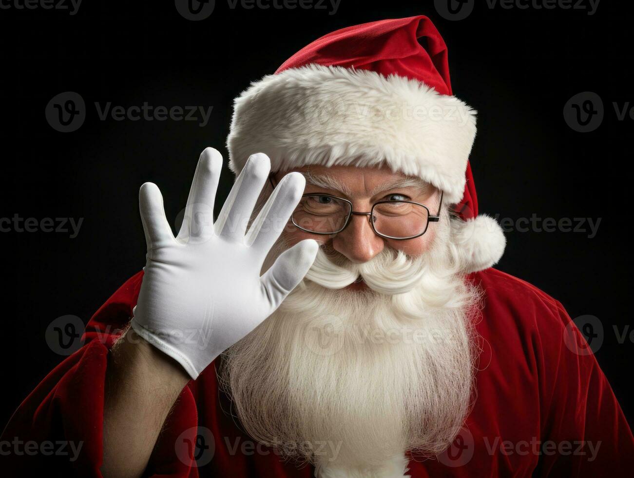 uomo vestito come Santa Claus nel giocoso posa su solido sfondo ai generativo foto