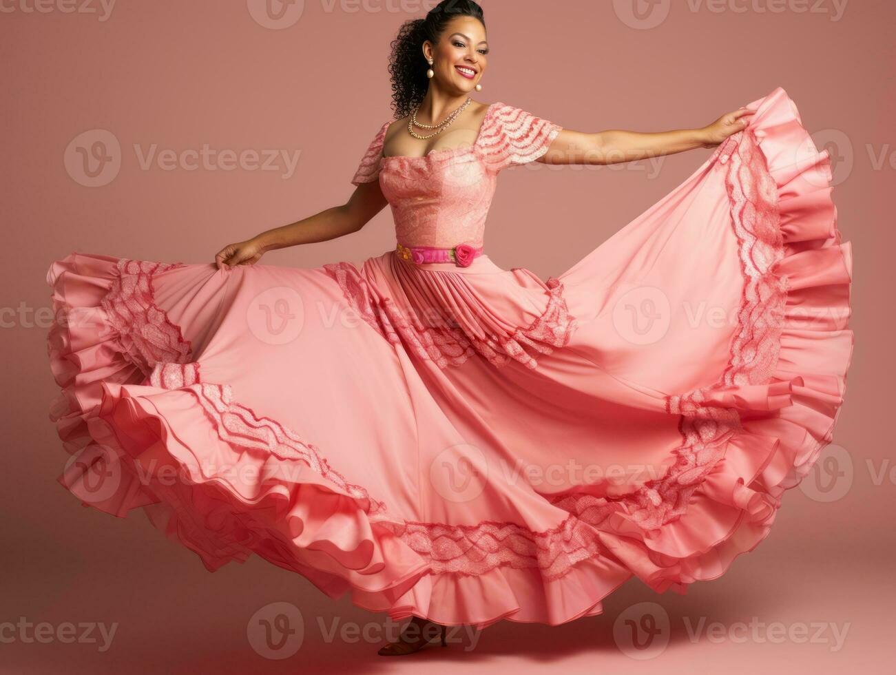 40 anno vecchio messicano donna nel giocoso posa su solido sfondo ai generativo foto