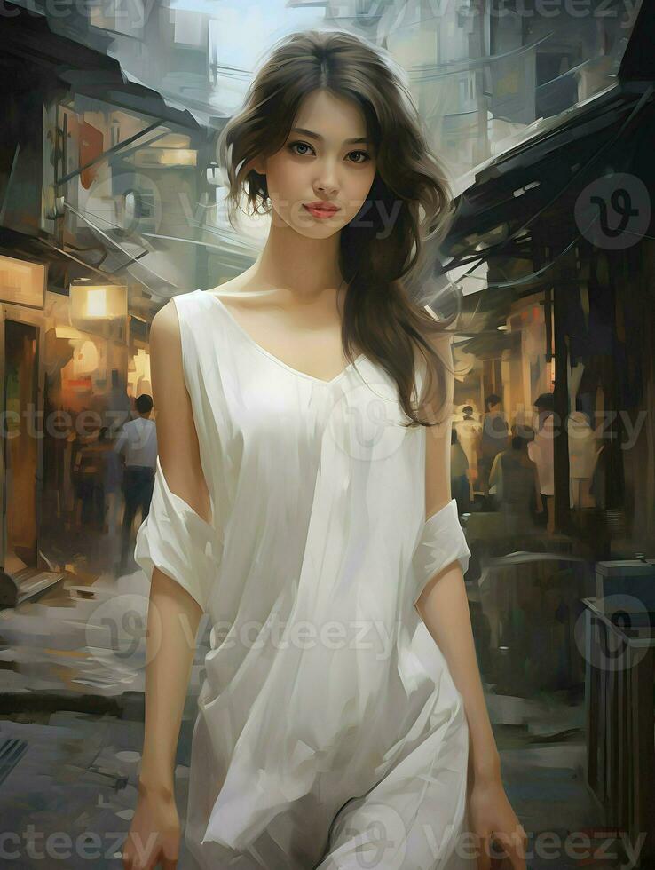 bellissimo giovane asiatico donna ritratto, carino ragazza sfondo sfondo foto, generativo ai foto