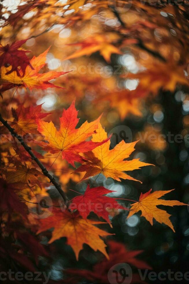 colorato autunno acero le foglie su un' albero ramo. ai generato foto