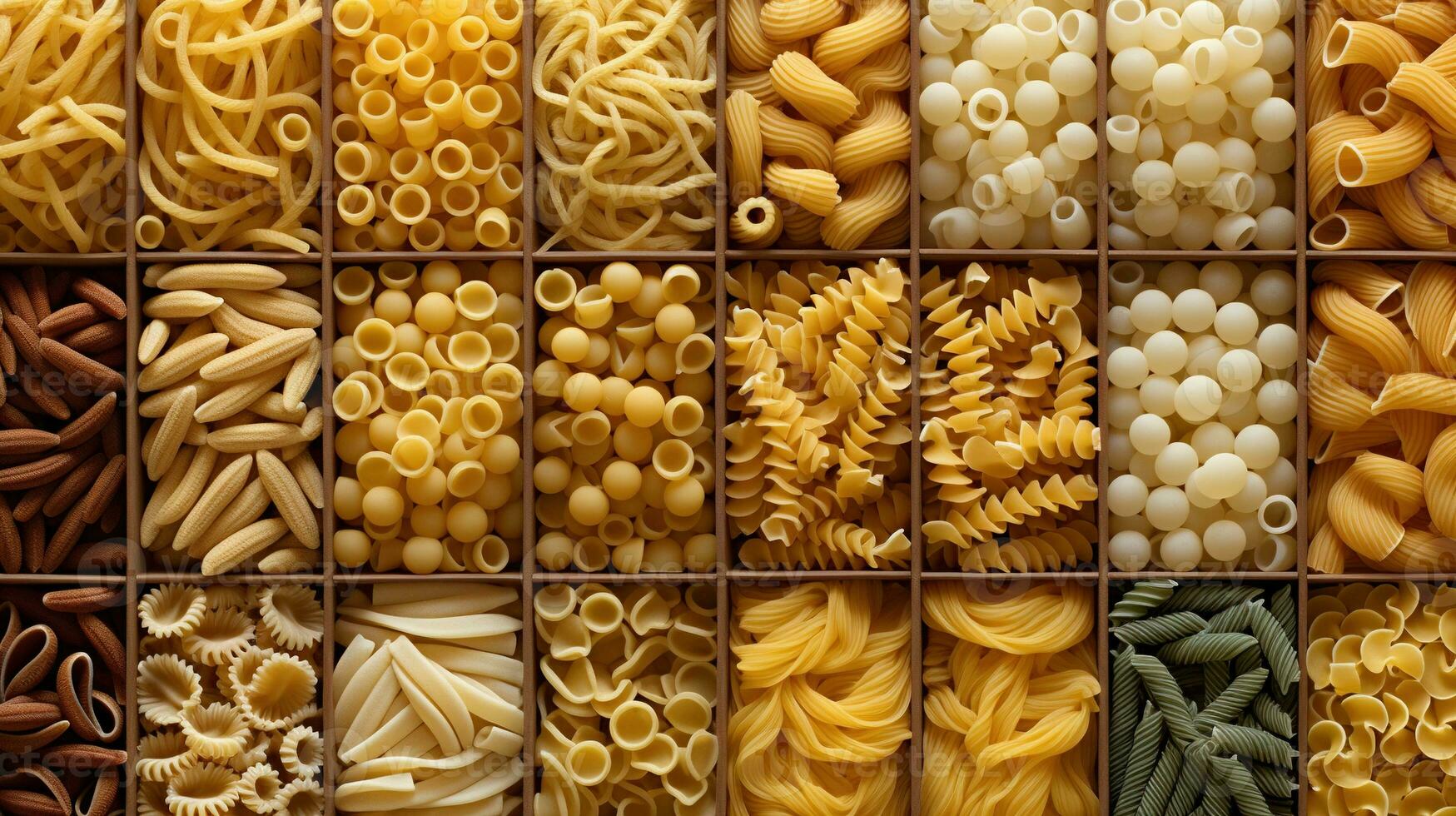 generativo ai, varietà di tipi, colori e forme di italiano pasta, struttura sfondo foto