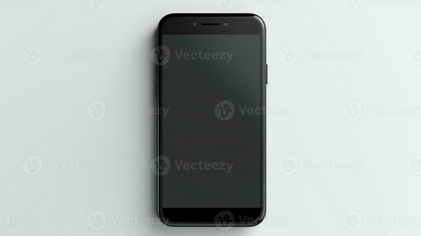 nero smartphone con vuoto schermo su bianca superficie ai generativo foto