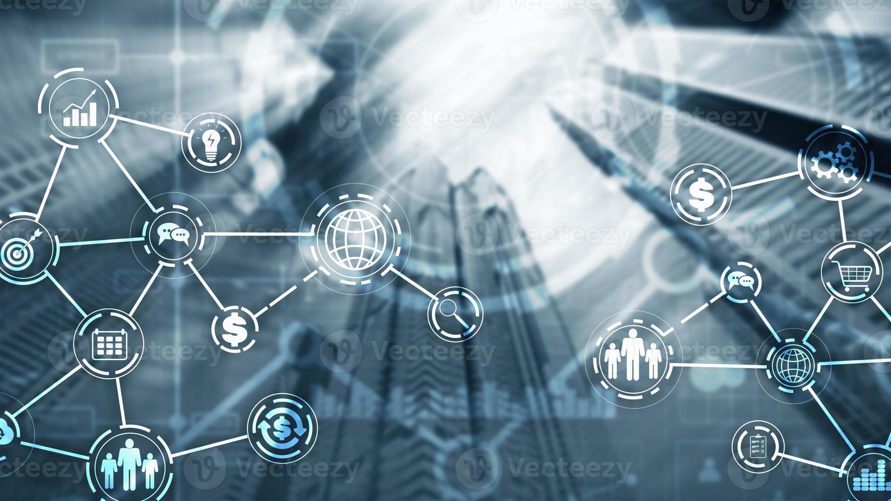 diagramma virtuale di affari del settore sullo sfondo della città. foto