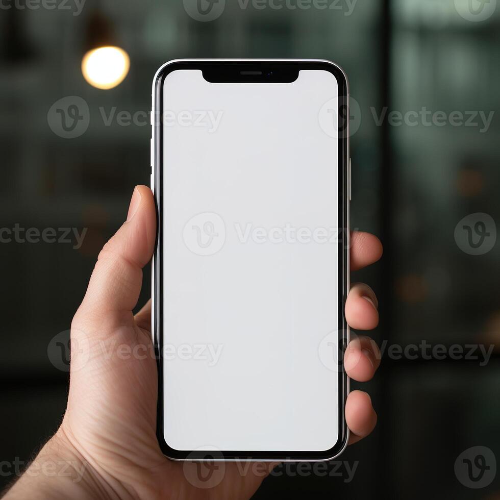 ai generativo mano Tenere il bianca schermo smartphone foto