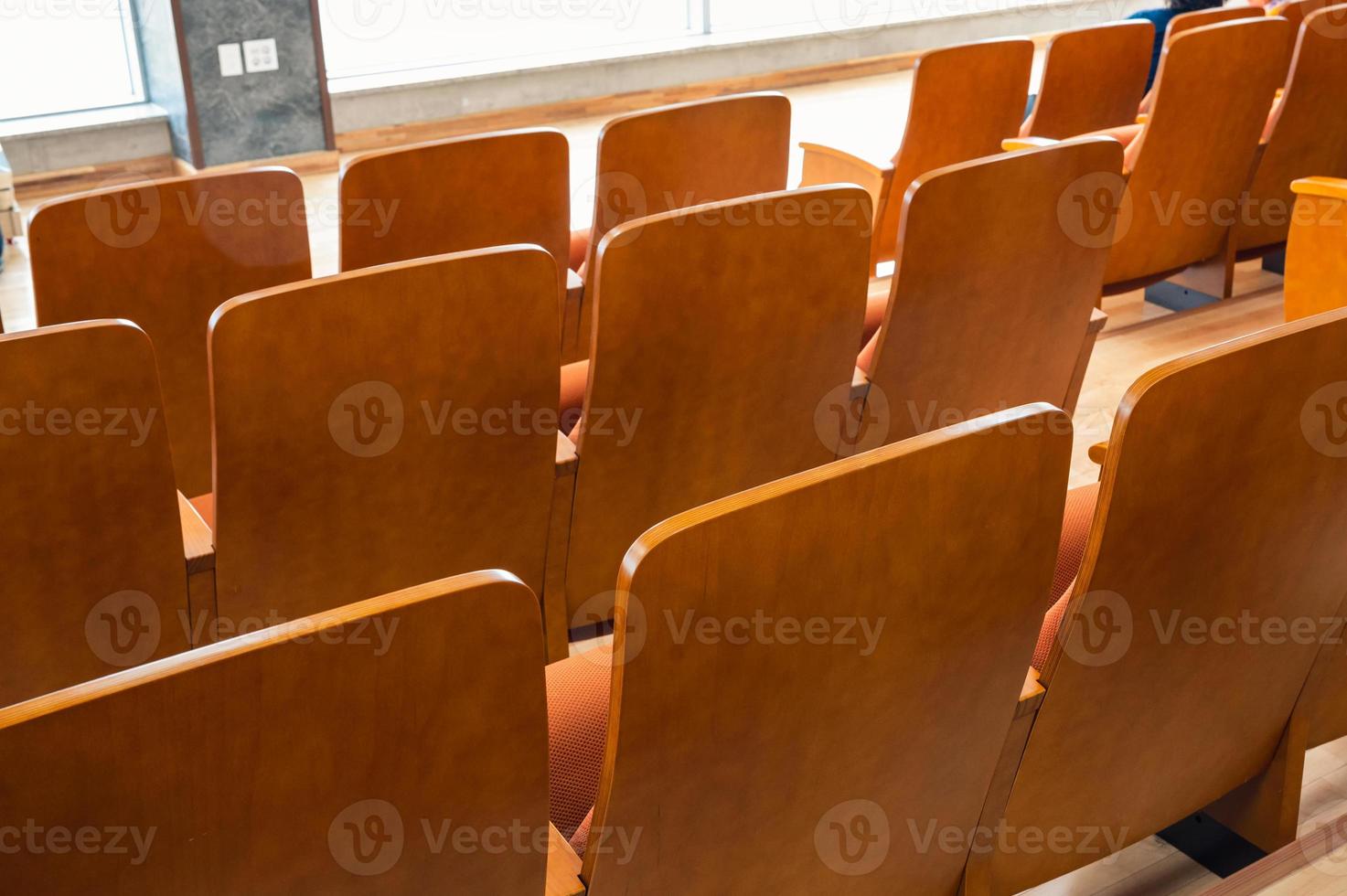 sedili da teatro marroni nella parte posteriore della fila nell'auditorium foto