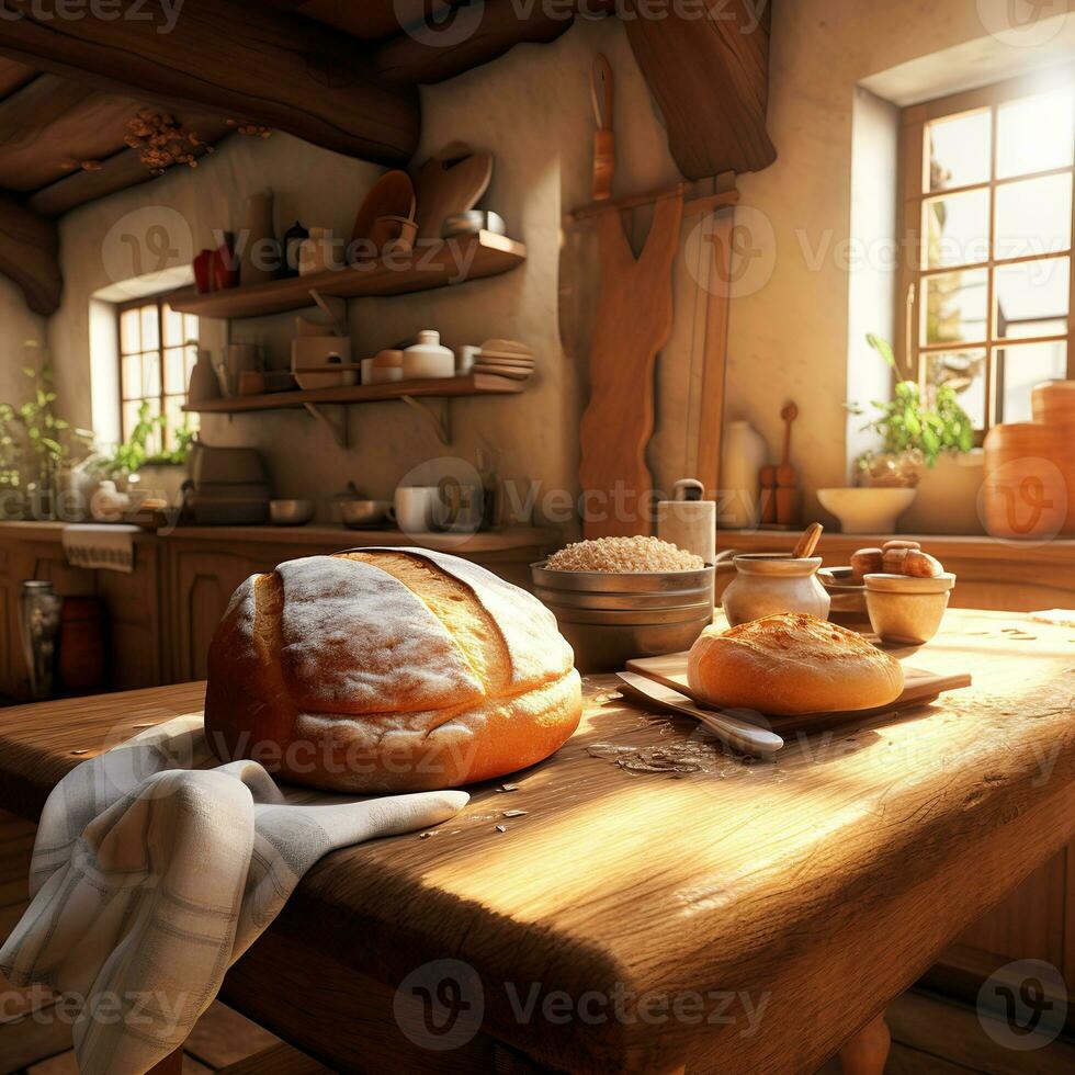 naturale lievito pane al forno con biologico Farina. forno e agricoltura concetto. foto