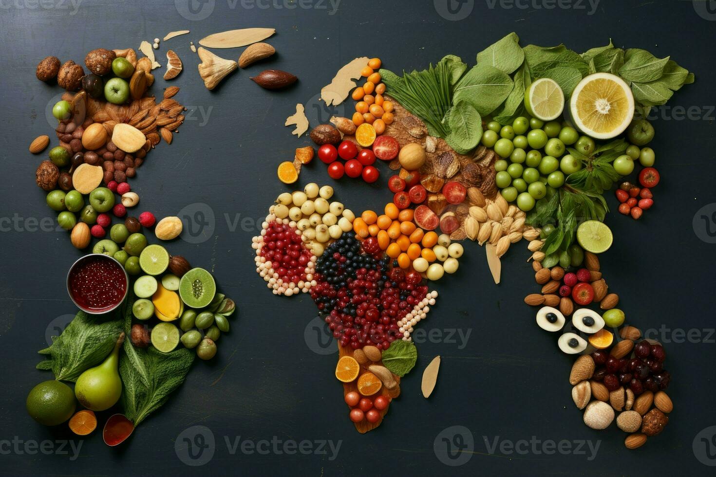 nutriente cibo carta geografica frutta. creare ai foto