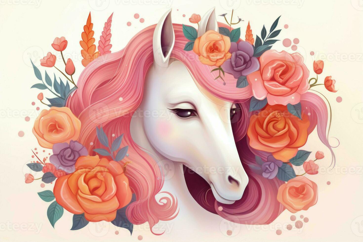 floreale carino unicorno con fiori. creare ai foto