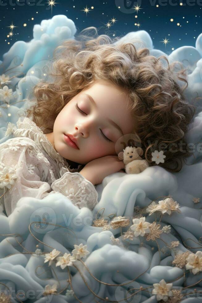 bambini napping su nuvole avvolto nel Magia e capriccioso paesaggi onirici foto