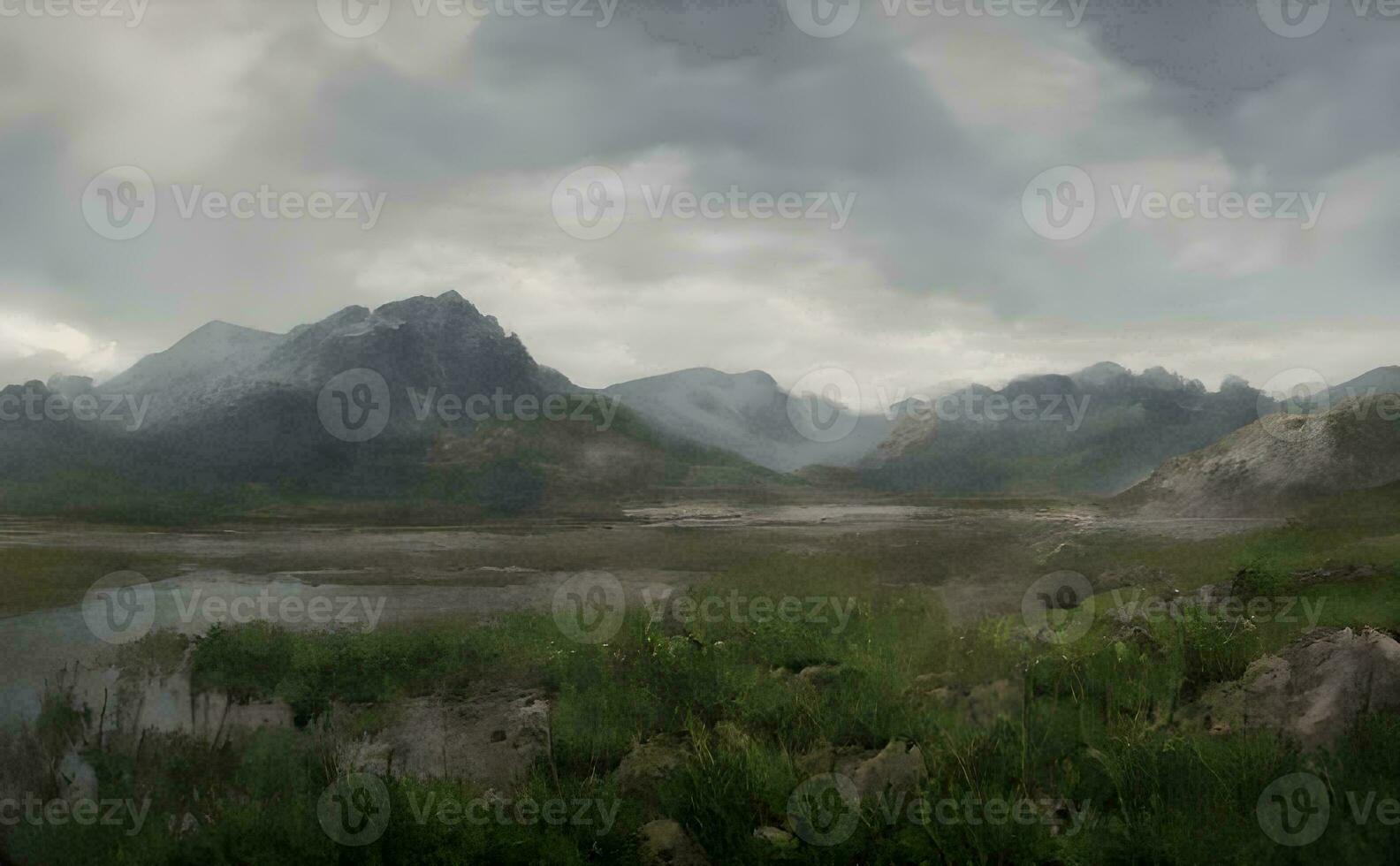 paesaggio con montagne e nuvole, ai generativo foto