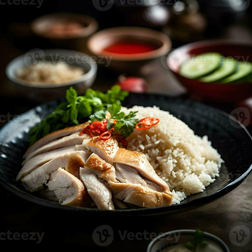 khao mun gai o hainanese pollo riso tailandese cibo, con generativo ai foto