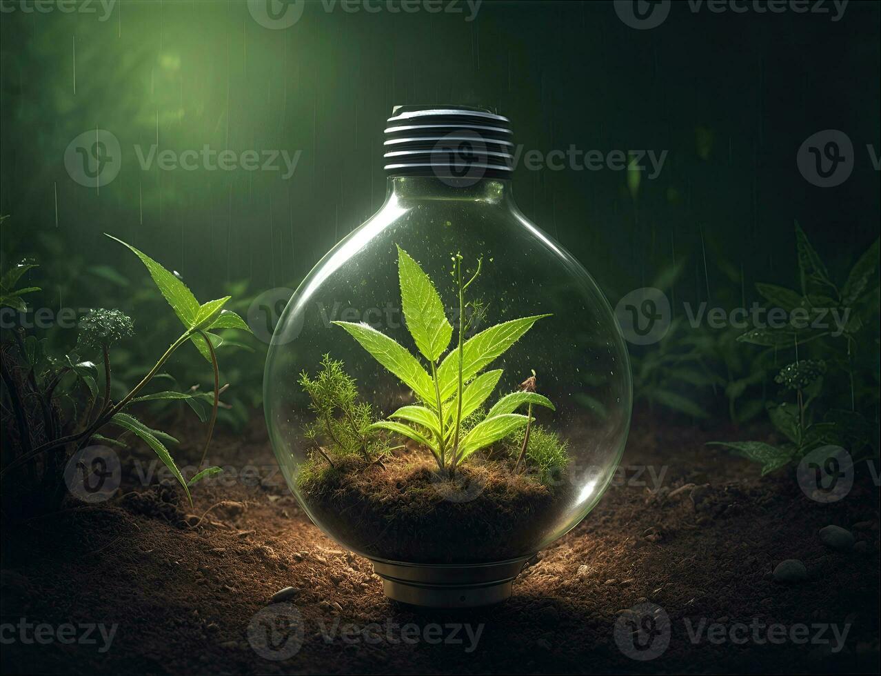 verde concetto verde leggero lampadina con verde vita e ambiente. ai generativo foto