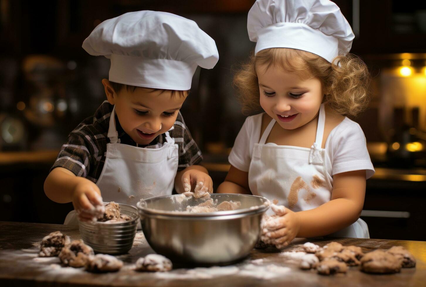 coppia di bambini preparazione Natale biscotti foto