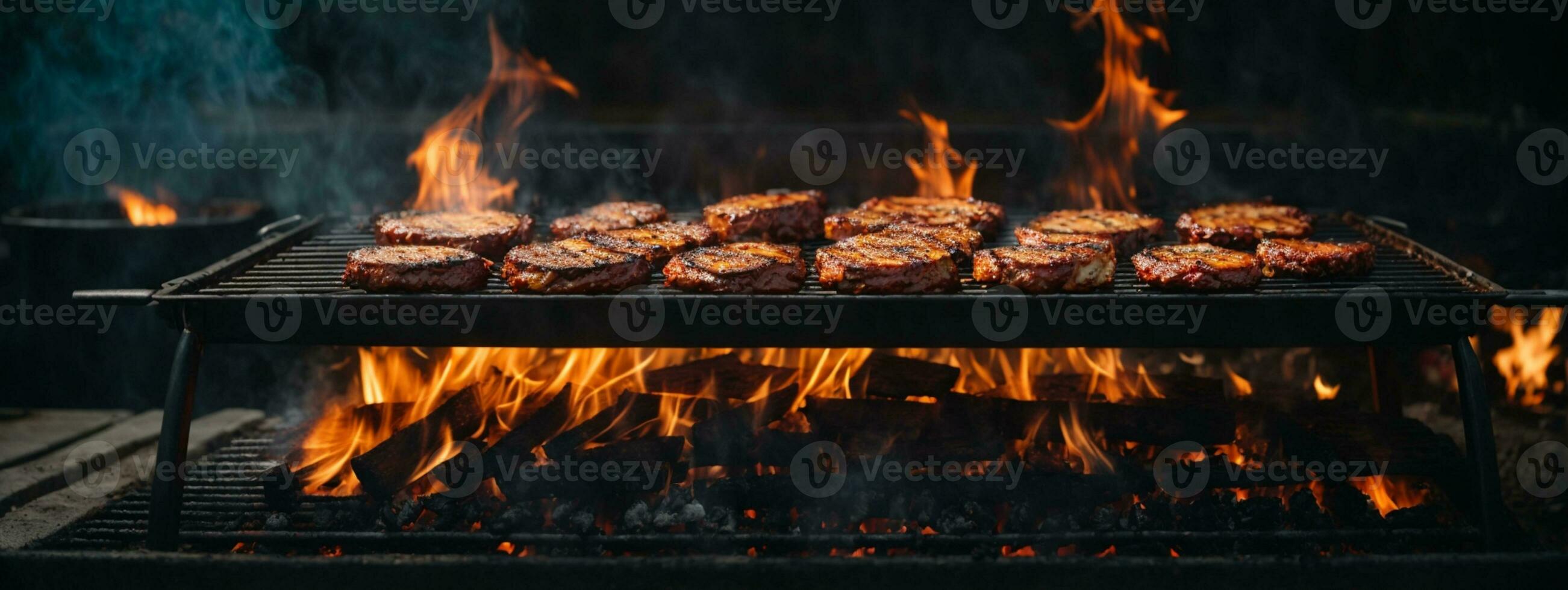griglia sfondo - vuoto licenziato barbecue su nero. ai generato foto