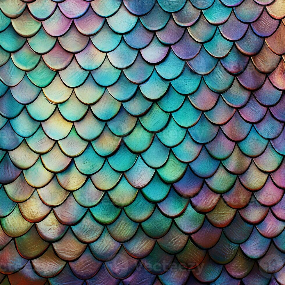 fotorealistico sfondo con arcobaleno pesce bilancia. Stampa con d'oro iridescente pesce bilancia, un' fiaba sirena. ai generato foto