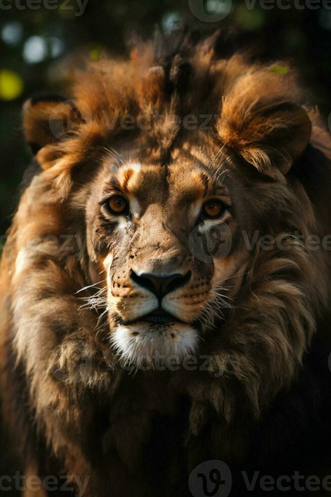 Leone re isolato su nero. ai generato foto