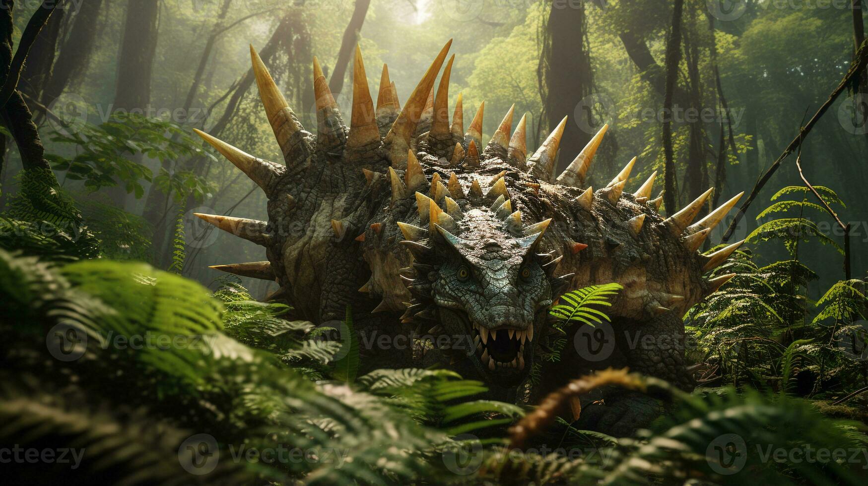foto di stegosauro rex nel il giungla. generativo ai
