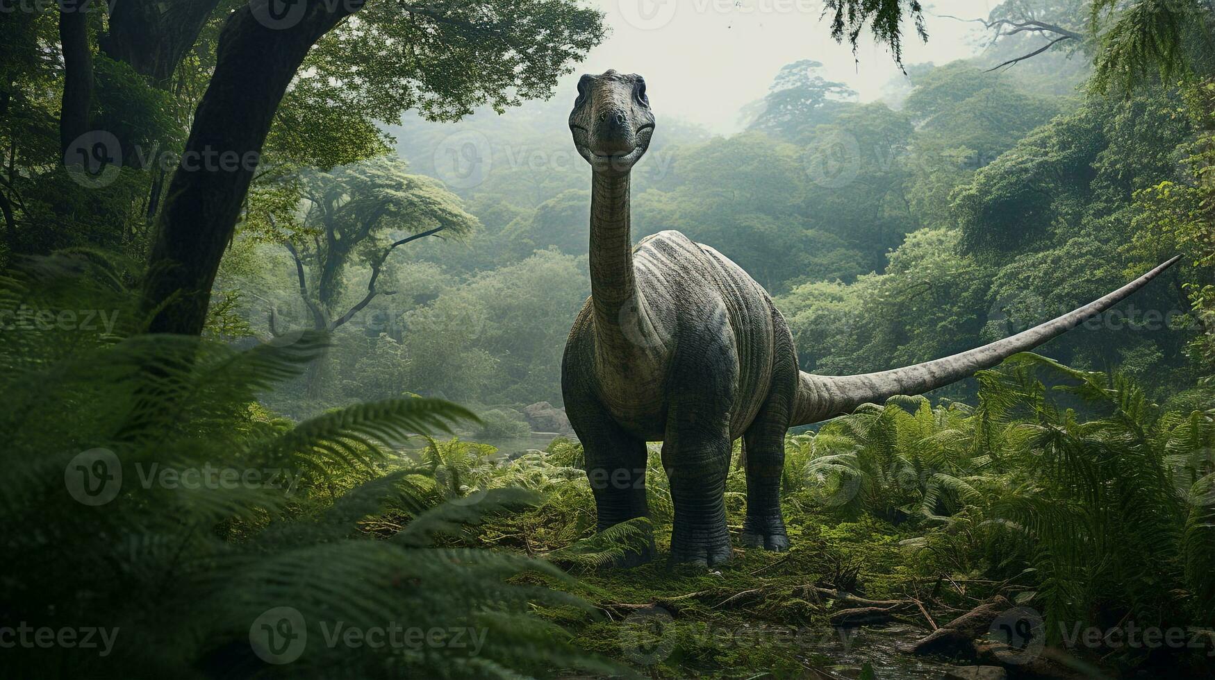 foto di brontosauro rex nel il giungla. generativo ai