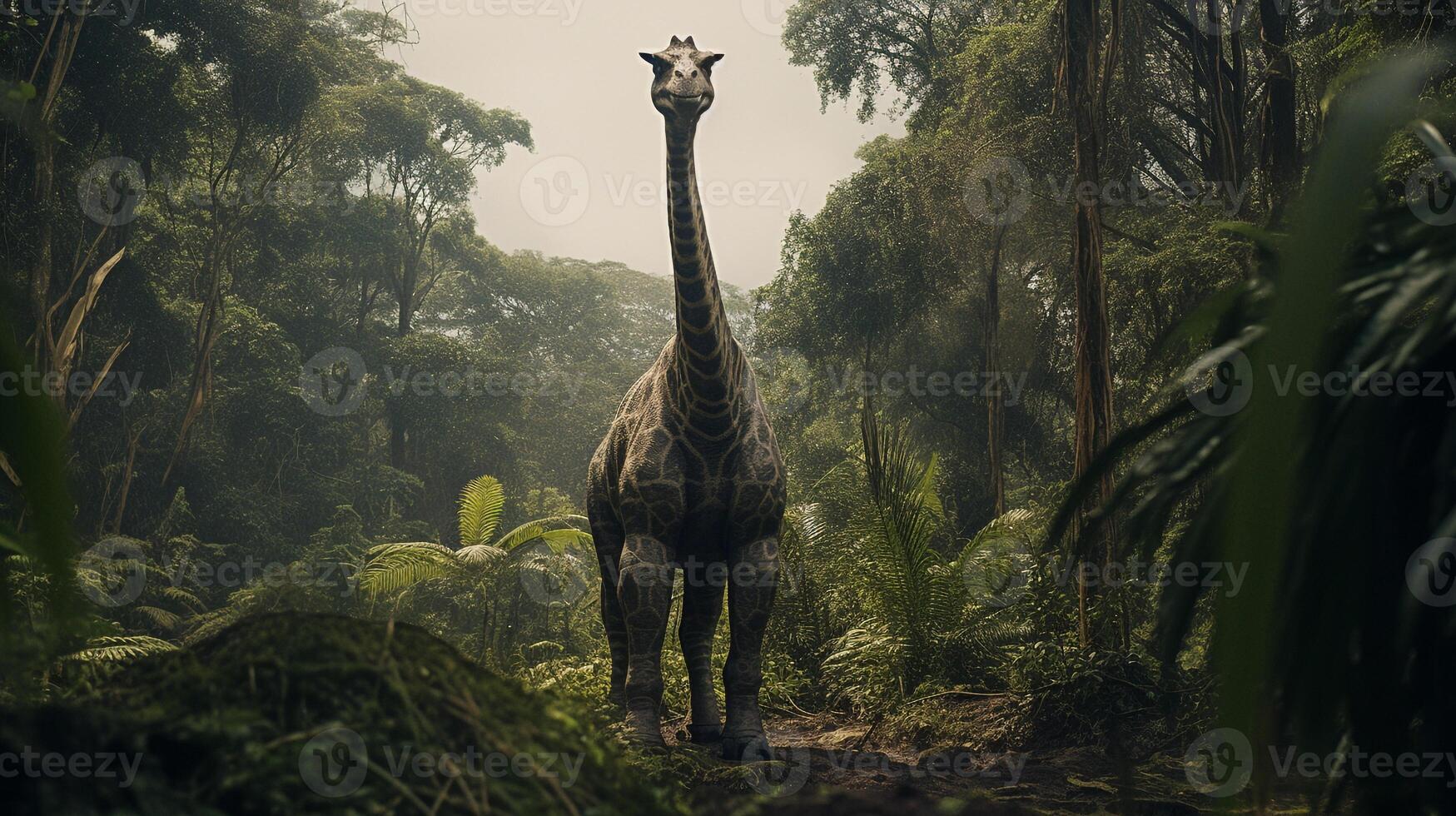 foto di brachiosauro rex nel il giungla. generativo ai