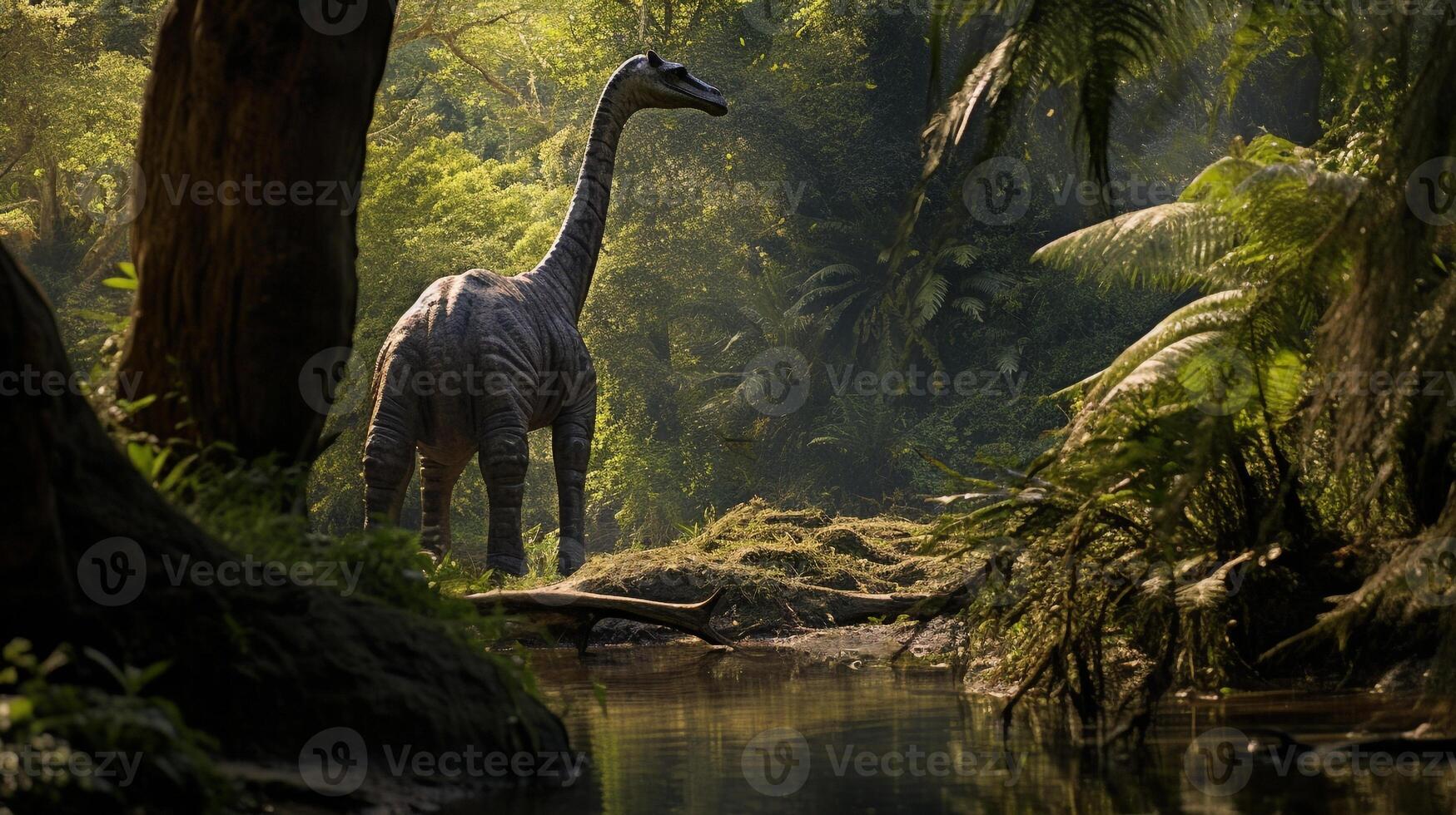 foto di brachiosauro rex nel il giungla. generativo ai