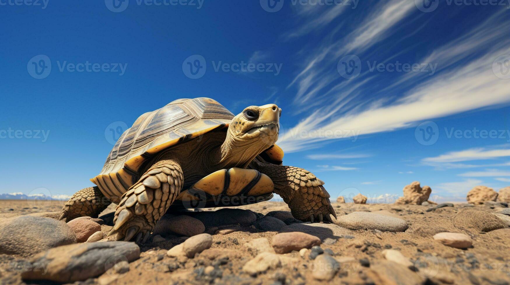 foto di un' tartaruga sotto blu cielo. generativo ai