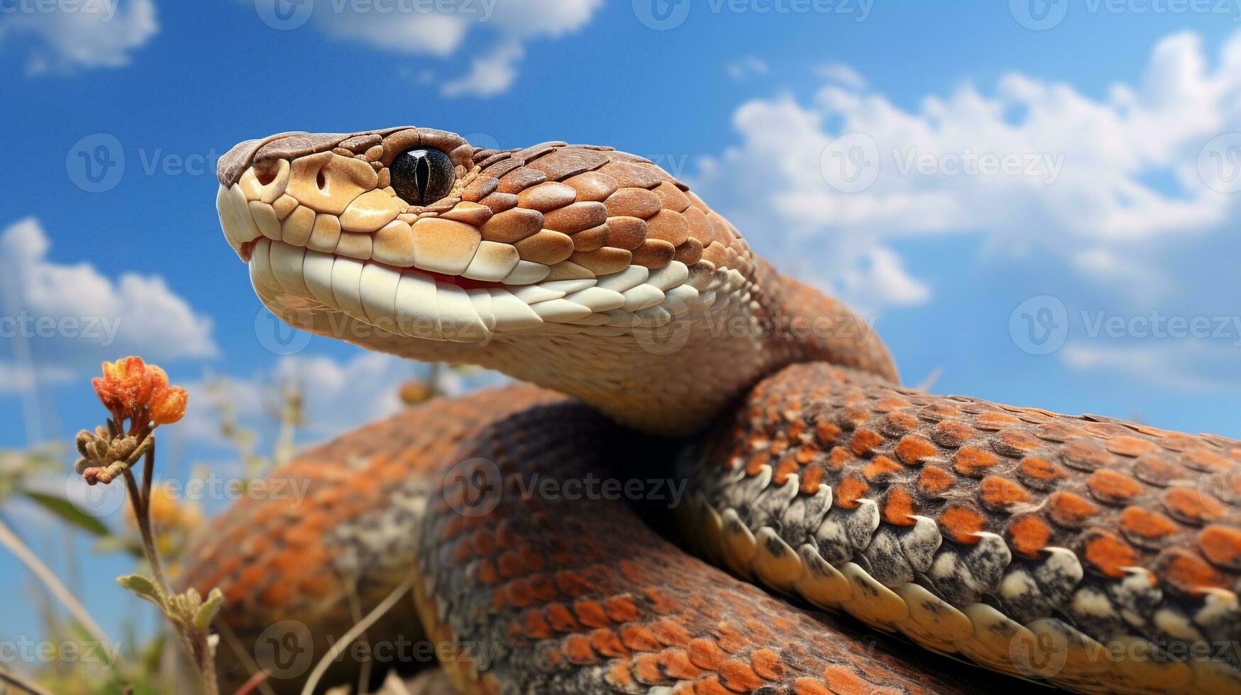 foto di un' serpente sotto blu cielo. generativo ai