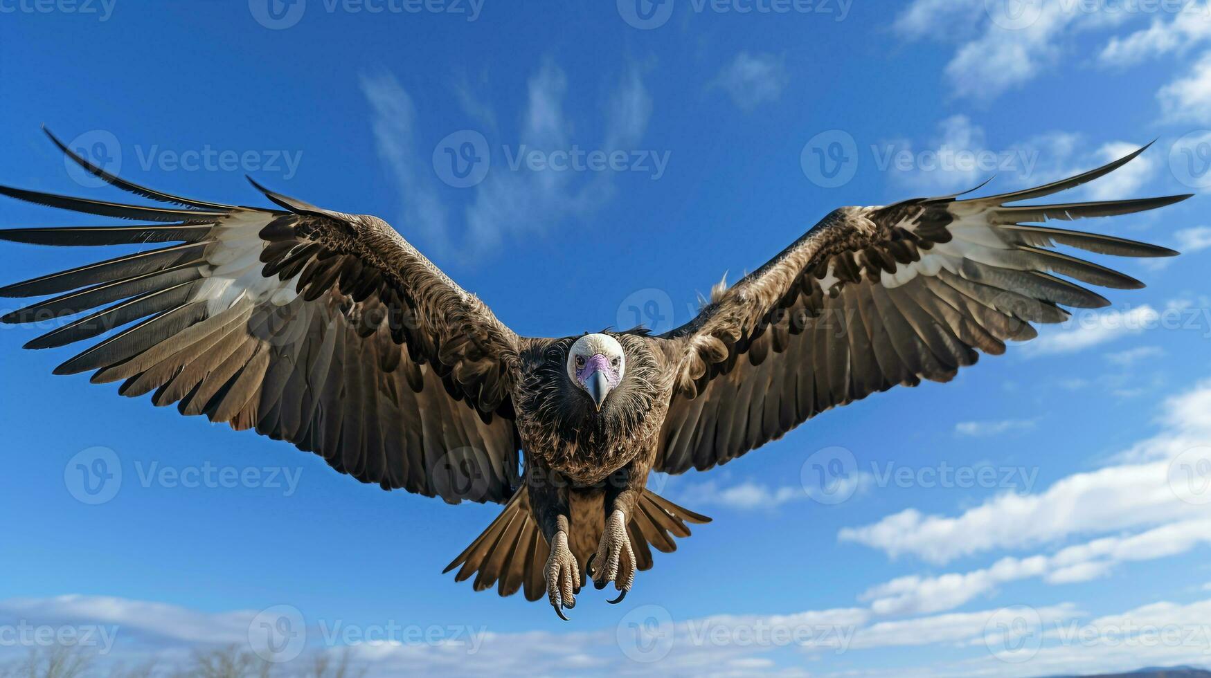 foto di un' avvoltoio sotto blu cielo. generativo ai