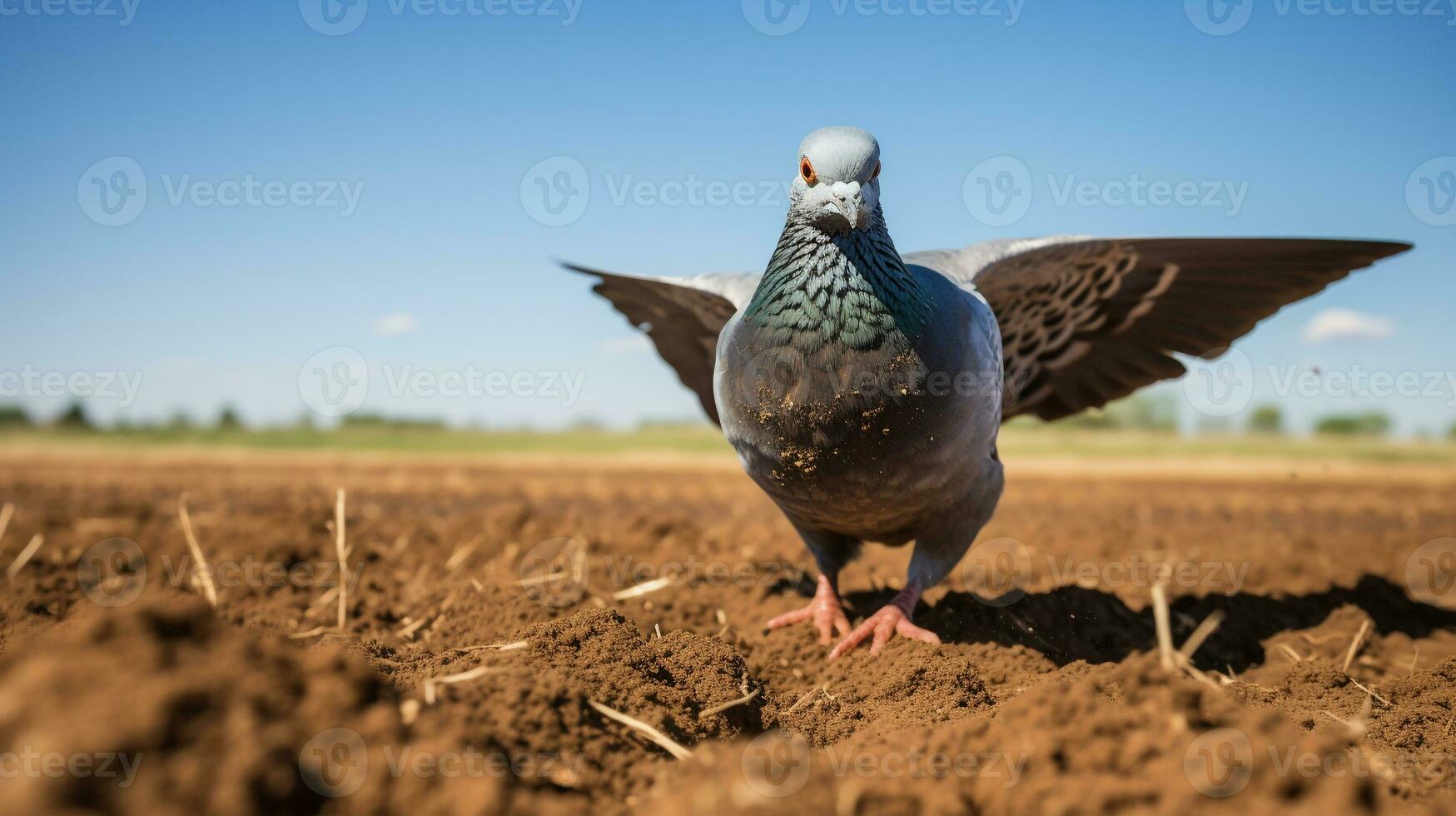 foto di un' Piccione nel il terreno agricolo. generativo ai