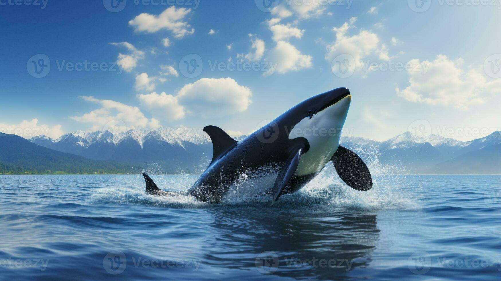 foto di un' uccisore balena sotto blu cielo. generativo ai