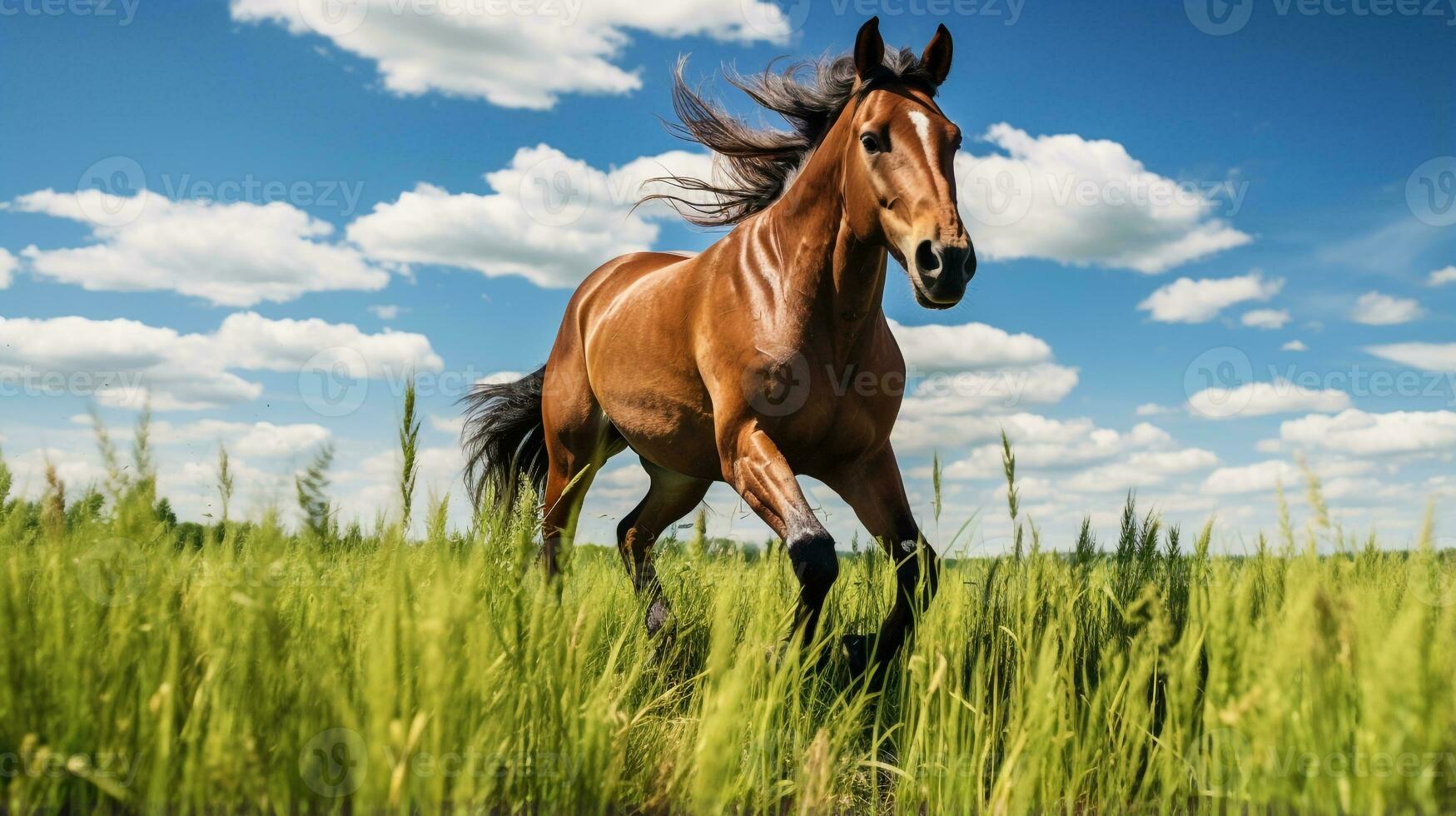 foto di un' cavallo nel il terreno agricolo. generativo ai